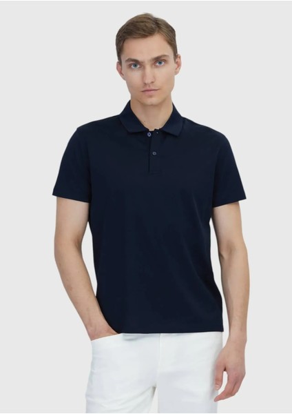 Lacivert Düz Polo Yaka %100 Pamuk T-Shirt