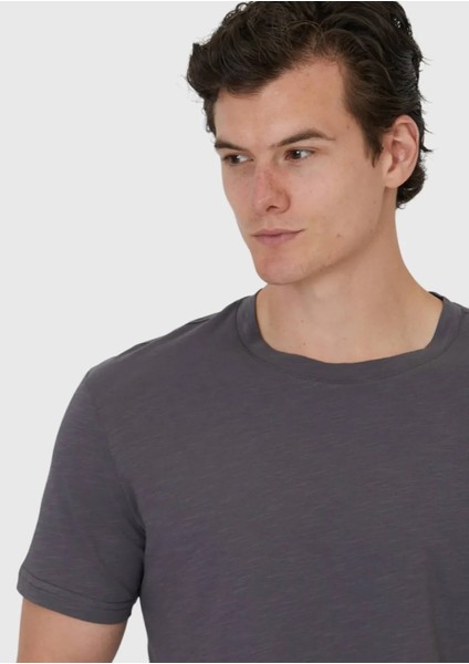 Antrasit Düz Bisiklet Yaka %100 Pamuk T-Shirt modelleri