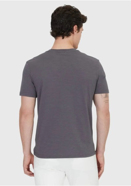 Antrasit Düz Bisiklet Yaka %100 Pamuk T-Shirt fırsatları