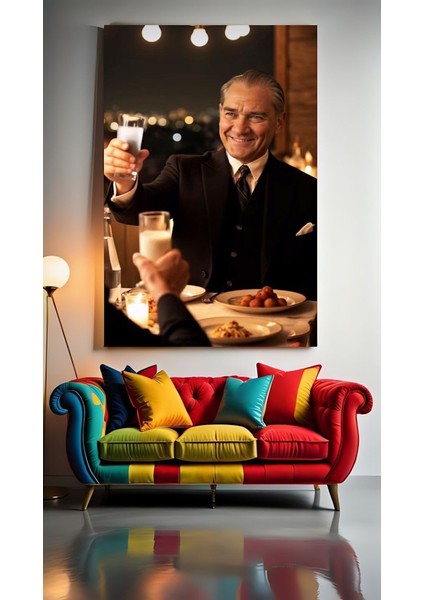 Rakı Içen Atatürk Ev Duvar Salon Güzellik Salonu Ofis Dükkan Dekarasyon Kanvas Tablo