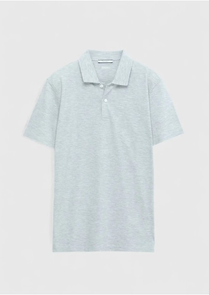 Açık Gri Düz Polo Yaka %100 Pamuk T-Shirt