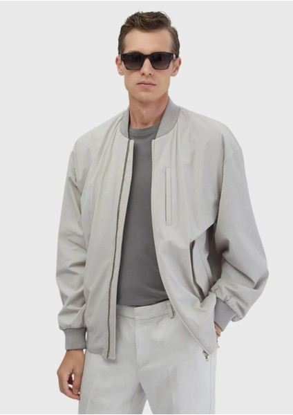 Açık Gri Regular Fit Dik Yaka Casual Dokuma Mont