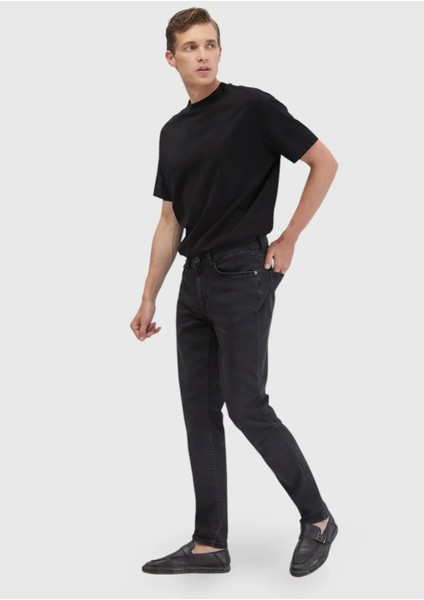 Antrasit Düz Slim Fit Denim Pamuk Karışımlı Pantolon