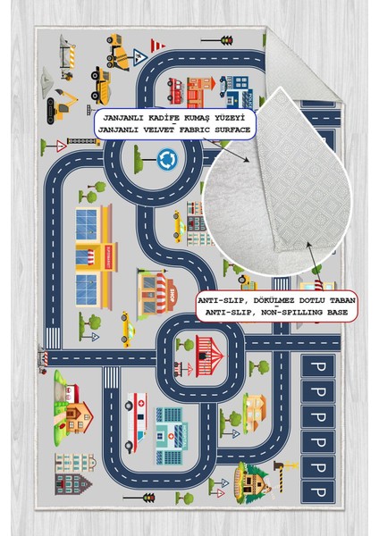 Dijital Baskılı Dekoratif Kaymaz Taban Yıkanabilir Trafik Parkı Temalı Çocuk Halısı fiyatları