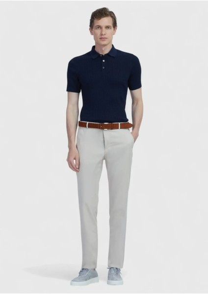 Lacivert Polo Yaka Jakarlı Pamuk Karışımlı Triko fiyatları