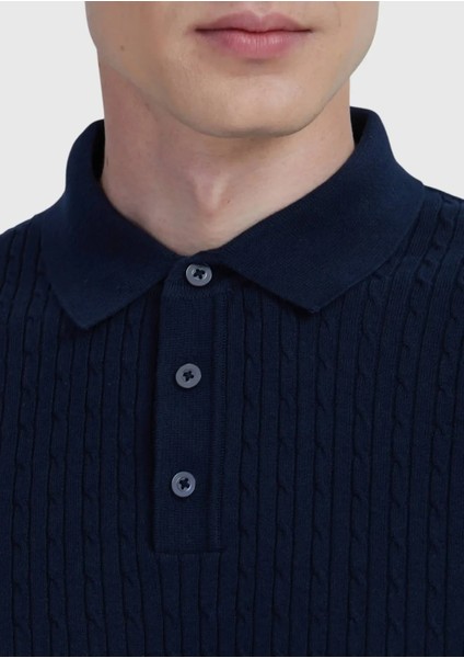 Lacivert Polo Yaka Jakarlı Pamuk Karışımlı Triko indirimleri