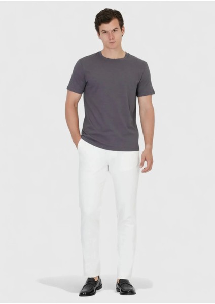 Antrasit Düz Bisiklet Yaka %100 Pamuk T-Shirt fiyatları