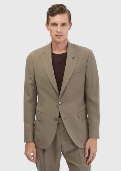 Açık Kahve Düz Zeroweight Slim Fit Takım Elbise