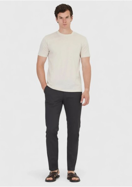 Bej Düz Bisiklet Yaka %100 Pamuk T-Shirt fiyatları