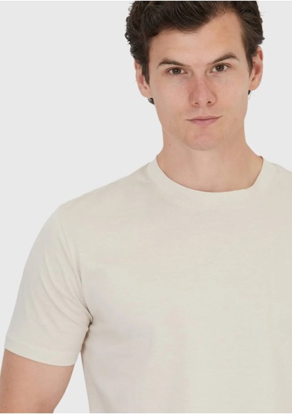 Bej Düz Bisiklet Yaka %100 Pamuk T-Shirt modelleri