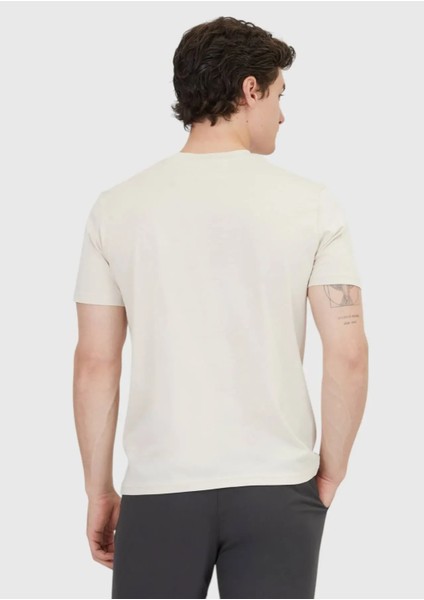 Bej Düz Bisiklet Yaka %100 Pamuk T-Shirt indirimleri