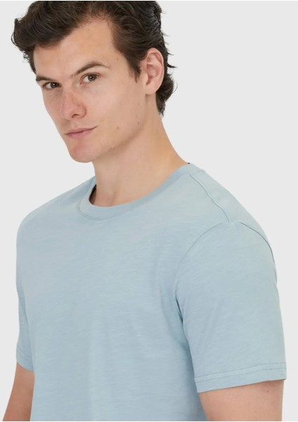 Mavi Düz Bisiklet Yaka %100 Pamuk T-Shirt modelleri