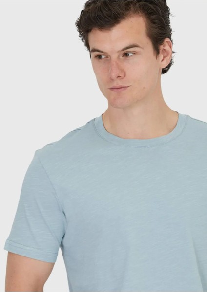 Mavi Düz Bisiklet Yaka %100 Pamuk T-Shirt fırsatları