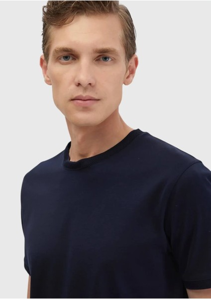 Lacivert Düz Bisiklet Yaka %100 Pamuk T-Shirt fırsatları