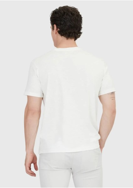 Ekru Düz Bisiklet Yaka %100 Pamuk T-Shirt indirimleri