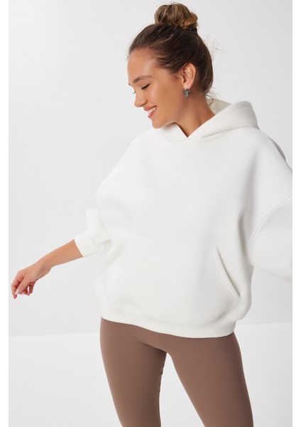 Oversize Kapüşonlu Şardonlu Örme Sweatshirt LMC0073 Ekru fiyatları