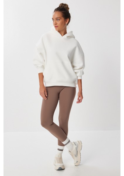 Oversize Kapüşonlu Şardonlu Örme Sweatshirt LMC0073 Ekru fırsatları