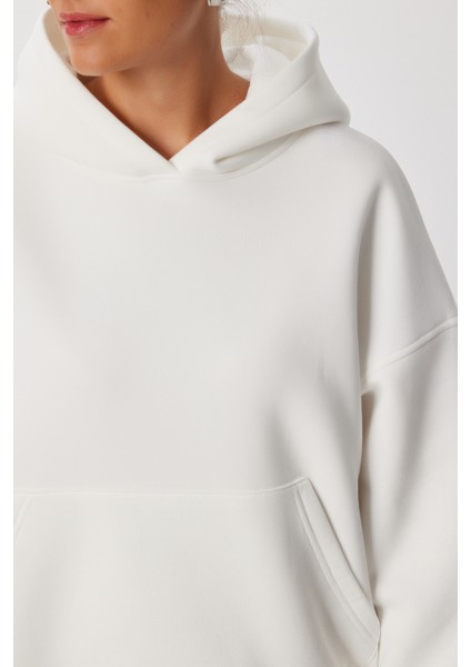 Oversize Kapüşonlu Şardonlu Örme Sweatshirt LMC0073 Ekru indirimleri