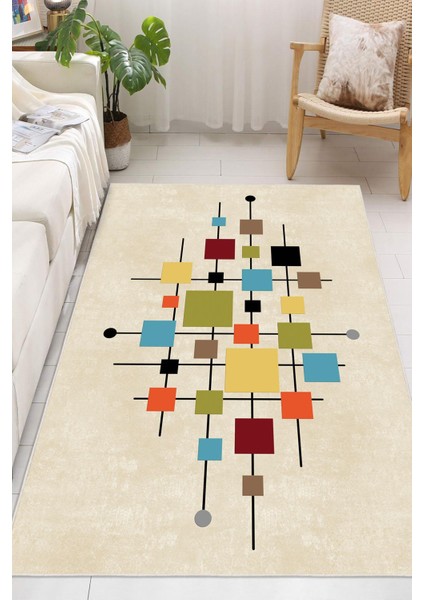 Dijital Baskılı Geometrik Desenli Dekoratif Kaymaz Taban Yıkanabilir Salon Halısı Yolluk fiyatları