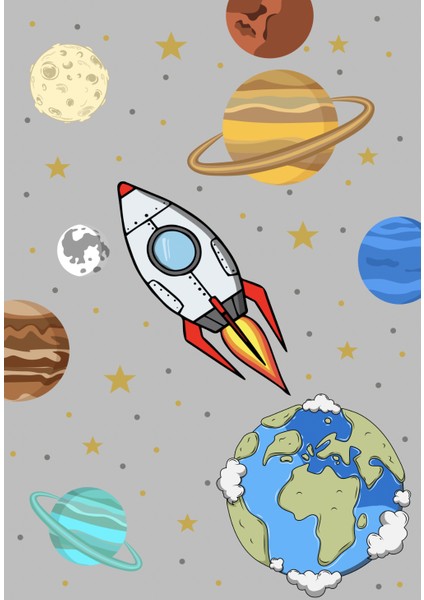Dijital Baskılı Dekoratif Kaymaz Taban Yıkanabilir Gezegenler Temalı Modern Çocuk Halısı fiyatları