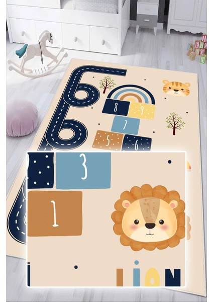 Dijital Baskılı Dekoratif Kaymaz Taban Yıkanabilir Seksek ve Yol Temalı Çocuk Halısı modelleri