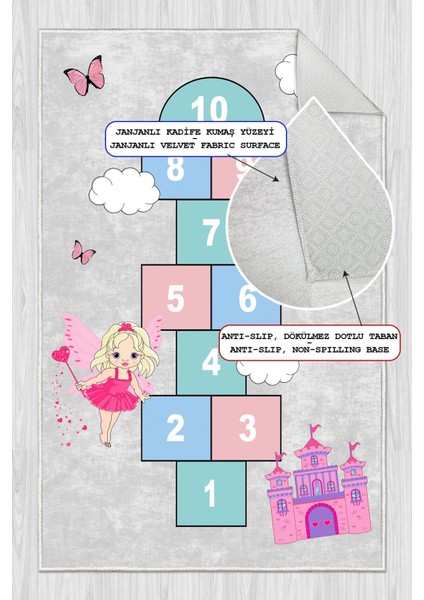 Dijital Baskılı Dekoratif Kaymaz Taban Yıkanabilir Kız Çocuk Seksek Temalı Modern Çocuk Halısı fiyatları