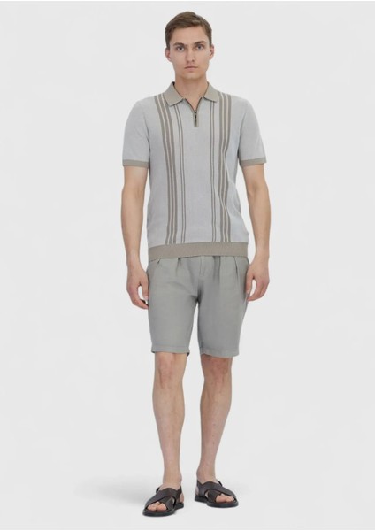 Bej Polo Yaka Çizgili Pamuk Karışımlı Triko fiyatları