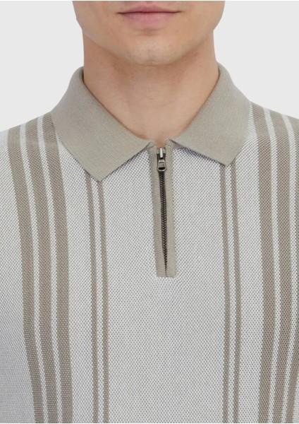 Bej Polo Yaka Çizgili Pamuk Karışımlı Triko fırsatları