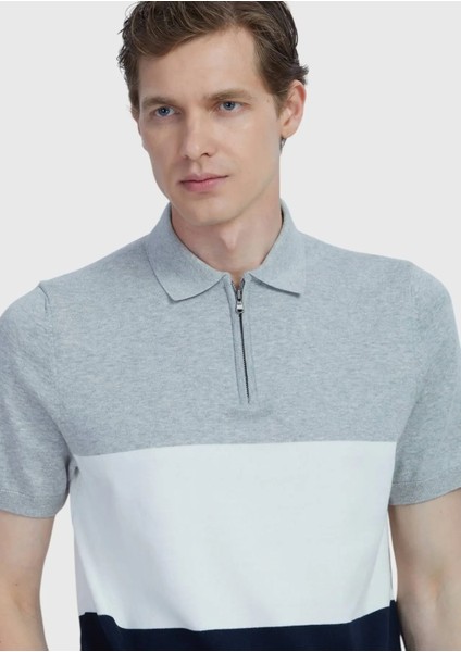 Lacivert Polo Yaka Çizgili Pamuk Karışımlı Triko modelleri