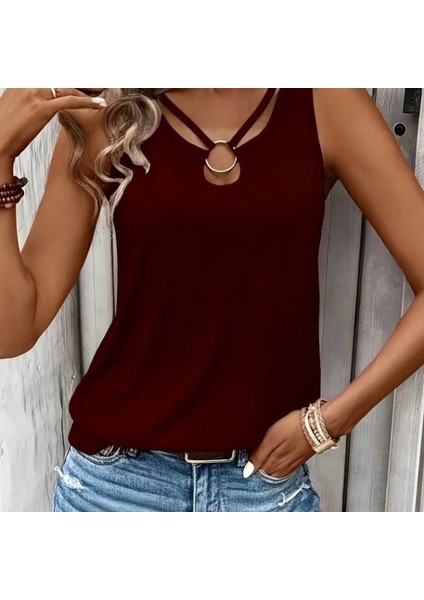 Kadın Askılı Yaka Şerit Halka Detaylı Viskon Bluz fiyatları