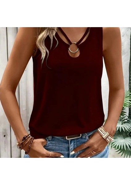 Kadın Askılı Yaka Şerit Halka Detaylı Viskon Bluz indirimleri