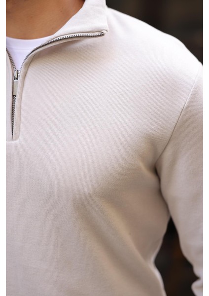 Lars Selanik Örme Kumaş Yarım Fermuar Erkek Sweatshirt - Taş modelleri