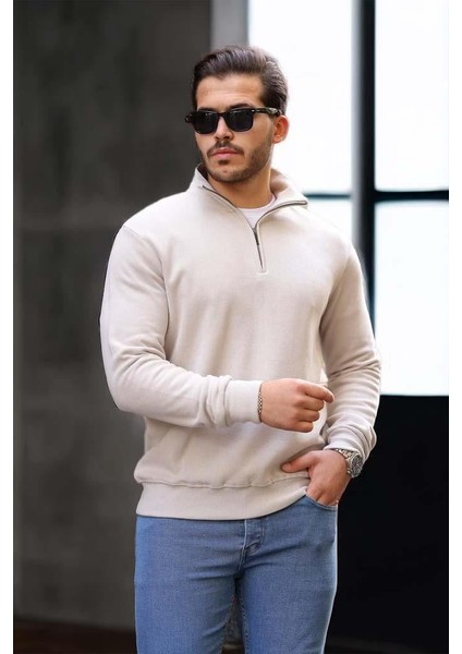 Lars Selanik Örme Kumaş Yarım Fermuar Erkek Sweatshirt - Taş fırsatları