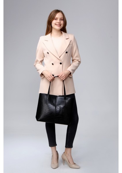 Siyah Kadın Kroko Desen Büyük Boy El ve Omuz Çantası indirimleri