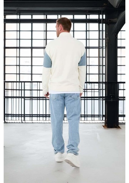 Oversize Erkek Kolları Garnili Selanik Örme Erkek Sweatshirt - Ekru indirimleri