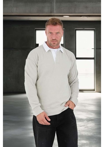 Luis Polo Yaka Selanik Örme Kumaş Erkek Sweatshirt - Taş fiyatları