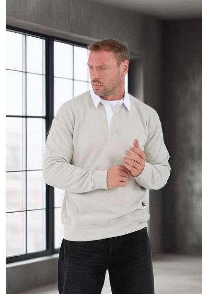 Luis Polo Yaka Selanik Örme Kumaş Erkek Sweatshirt - Taş fırsatları