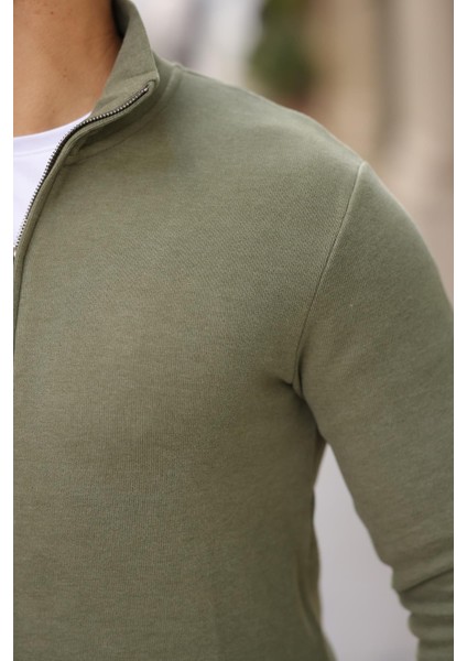 Selanik Örme Kumaş Yarım Fermuar Erkek Sweatshirt - Haki modelleri
