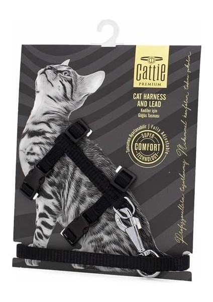 Kedi Göğüs ve Gezdirme Tasma Takımı Siyah 1x25-40 Cm