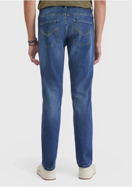 Indigo Düz Slim Fit Denim Pamuk Karışımlı Pantolon fırsatları