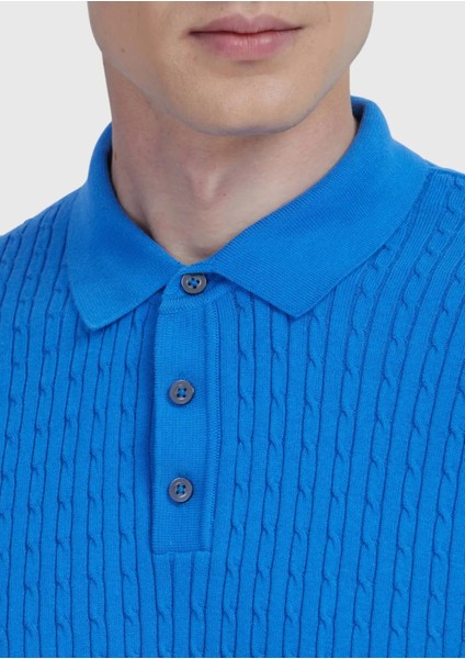 Mavi Polo Yaka Jakarlı Pamuk Karışımlı Triko fırsatları