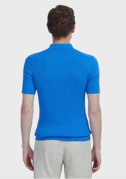 Mavi Polo Yaka Jakarlı Pamuk Karışımlı Triko indirimleri