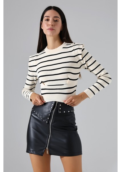 Siyah Deri Zımbalı Mini Etek modelleri