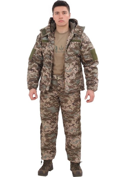 Single Sword Su Geçirmez Kışlık Softshell Mont&pantolon Salopet Takım Piksel-L