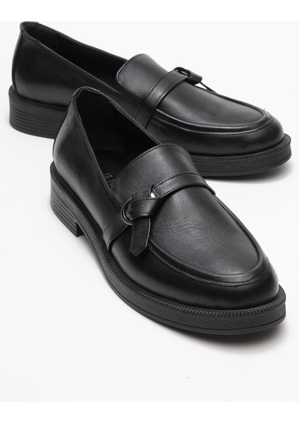 Galea Siyah Cilt Tokalı Hakiki Deri Kadın Loafer Ayakkabı