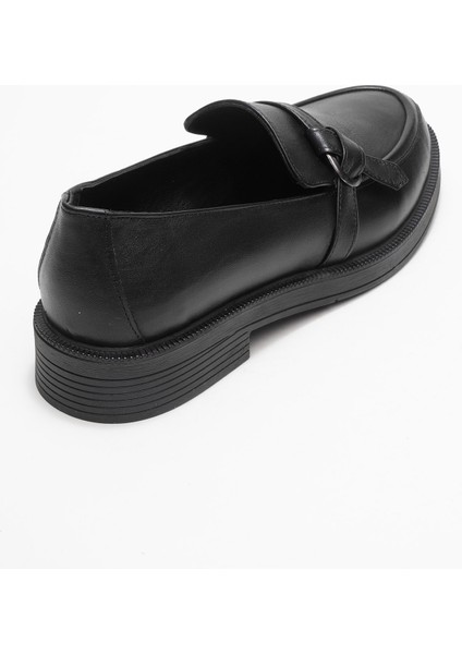 Galea Siyah Cilt Tokalı Hakiki Deri Kadın Loafer Ayakkabı indirimleri