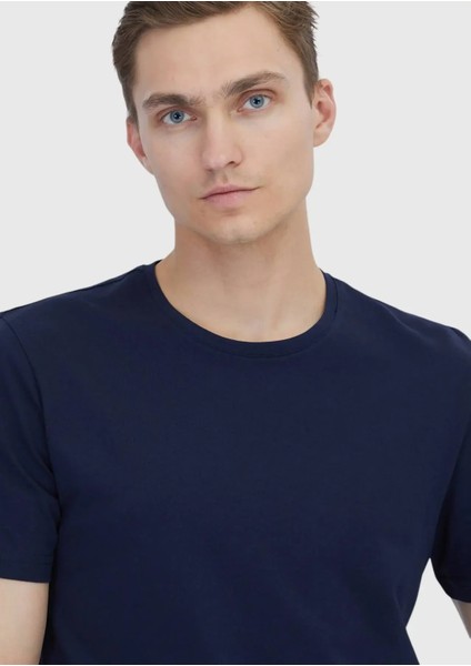 Lacivert Düz Bisiklet Yaka %100 Pamuk T-Shirt modelleri