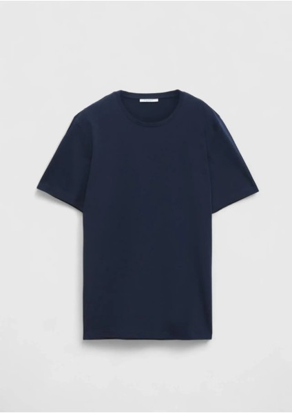 Lacivert Düz Bisiklet Yaka %100 Pamuk T-Shirt indirimleri