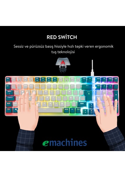 Emachines EAK100 Beyaz/yeşil USB Rgb Backlight Red Swıtch Mekanik Q 101 Tuşlu Compact Gaming Klavye fiyatları