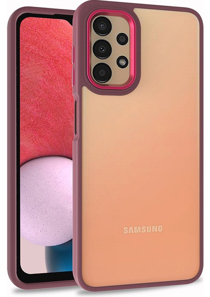 Samsung Galaxy A13 4g Kılıf Kamera Korumalı Renkli Çerçeveli Şeffaf Yüzey Esnek Sert Silikon Flora Kapak